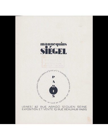 Siégel - Document publicitaire de la maison de mannequins (1927) Dans la société mordern