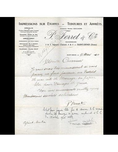 Ferret et Cie - Correspondance de la maison d'Impressions sur étoffes, impasse Choisel à Saint-Denis (1950) Faites des économies