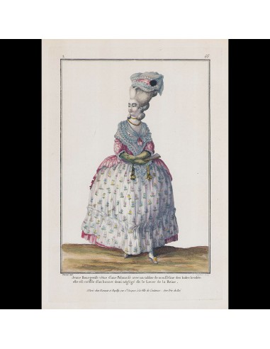 Gallerie des Modes et Costumes Français, gravure n° i65, Jeune Bourgeoise vêtue d'une Polonaise (1778) la chaussure